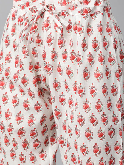 White Floral Printed Kurta Pant Set With Dupatta | LASVINI - Redefining Indian Fashion with Elegance