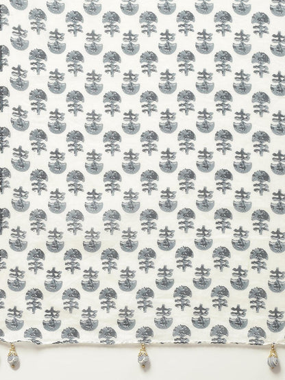 Grey And White Floral Printed Kurta Pant Set With Dupatta | LASVINI - Redefining Indian Fashion with Elegance
