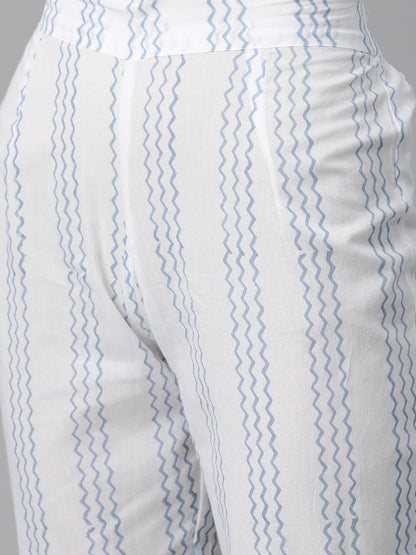Sky Blue Hand Block Printed Straight Kurta Pant Set With Dupatta | LASVINI - Redefining Indian Fashion with Elegance