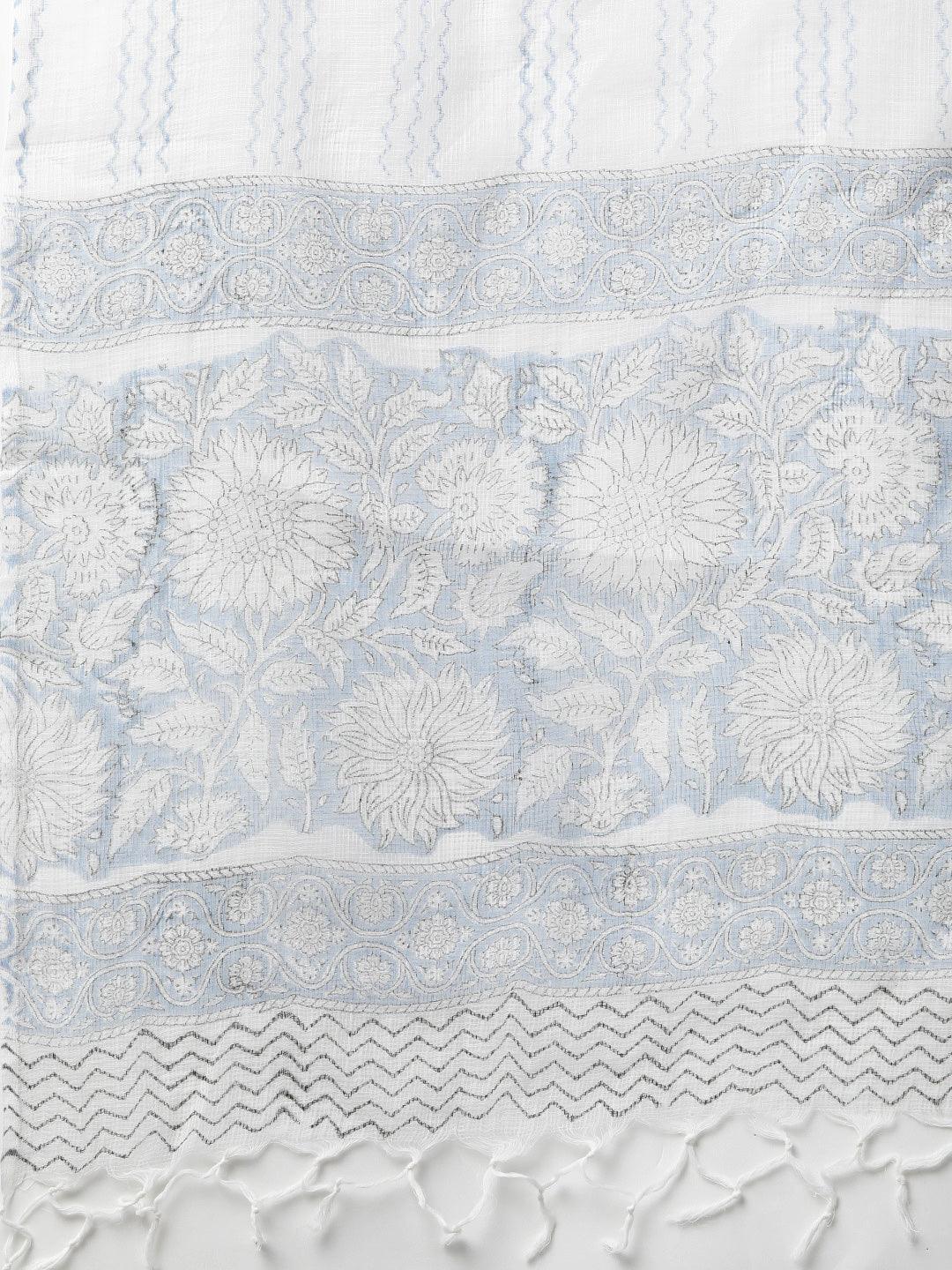 Sky Blue Hand Block Printed Straight Kurta Pant Set With Dupatta | LASVINI - Redefining Indian Fashion with Elegance