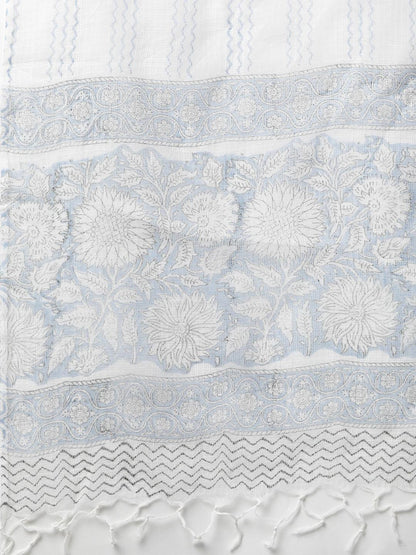 Sky Blue Hand Block Printed Straight Kurta Pant Set With Dupatta | LASVINI - Redefining Indian Fashion with Elegance