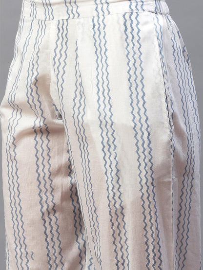 Sky Blue Hand Block Printed Anarkali Kurta Pant Set With Dupatta | LASVINI - Redefining Indian Fashion with Elegance