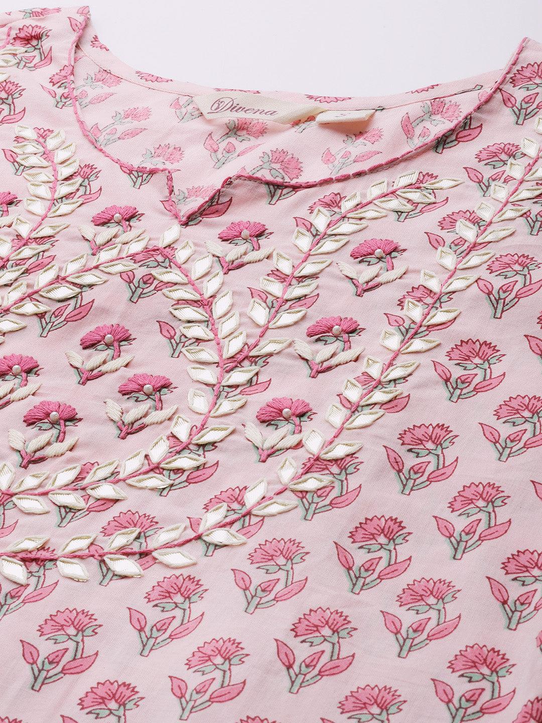 Pink Cotton Straight Kurta Pant Set With Dupatta | LASVINI - Redefining Indian Fashion with Elegance
