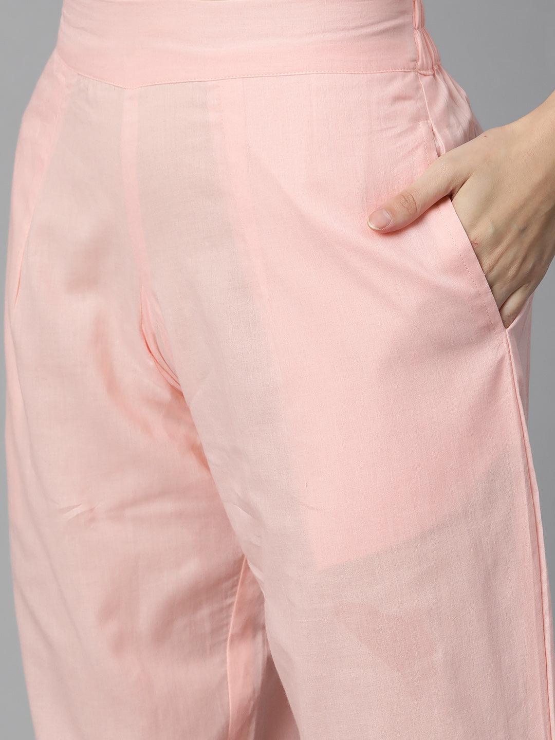 Pink Cotton Straight Kurta Pant Set With Dupatta | LASVINI - Redefining Indian Fashion with Elegance