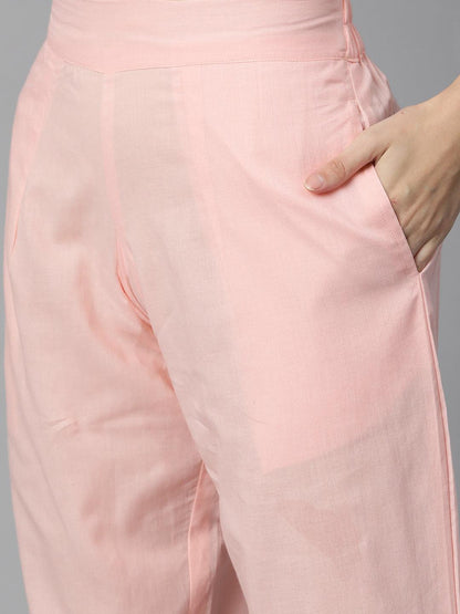 Pink Cotton Straight Kurta Pant Set With Dupatta | LASVINI - Redefining Indian Fashion with Elegance