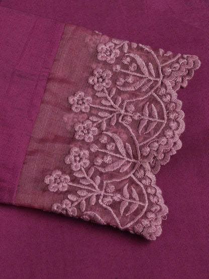 Solid Purple Chanderi Embroidered Kurta With Inner Trouser Inner & Dupatta Set | LASVINI - Redefining Indian Fashion with Elegance