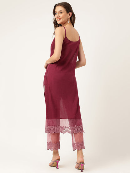 Solid Purple Chanderi Embroidered Kurta With Inner Trouser Inner & Dupatta Set | LASVINI - Redefining Indian Fashion with Elegance