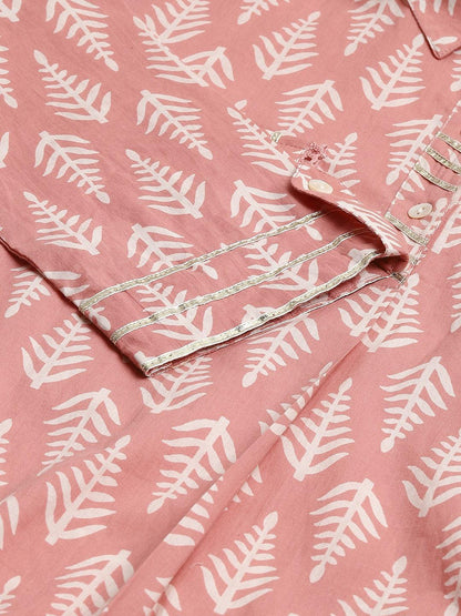 Pink Cotton Shirt Style Kurta Hem Cuffed Pant Co-Ord Set | LASVINI - Redefining Indian Fashion with Elegance