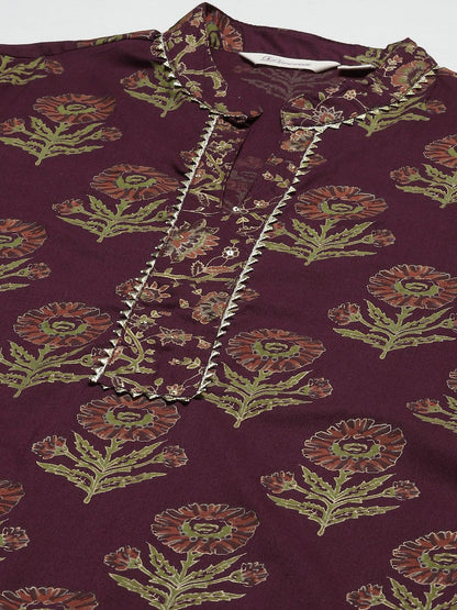 Purple Cotton Straight Kurta Pant Set With Dupatta | LASVINI - Redefining Indian Fashion with Elegance