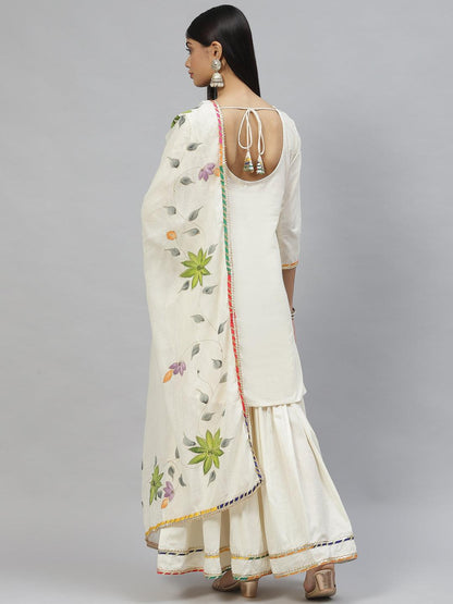 Cream Solid Kurta Sharara Set With Hand Painted Dupatta | LASVINI - Redefining Indian Fashion with Elegance