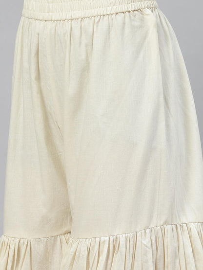 Cream Solid Kurta Sharara Set With Hand Painted Dupatta | LASVINI - Redefining Indian Fashion with Elegance