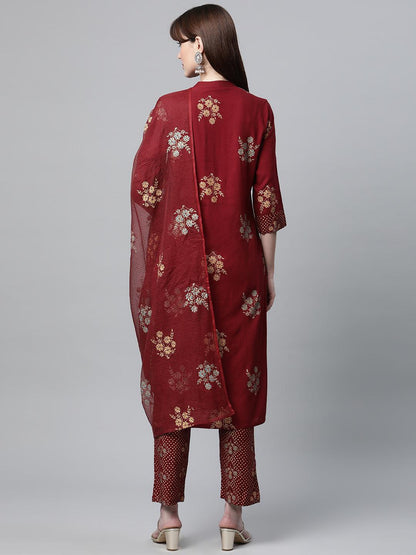 Maroon Rayon Kurta Pant Set With Kota Doria Dupatta | LASVINI - Redefining Indian Fashion with Elegance