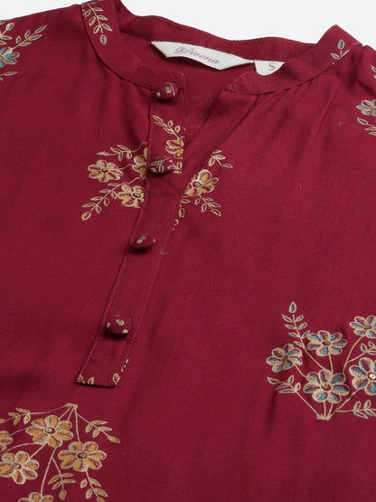 Maroon Rayon Kurta Pant Set With Kota Doria Dupatta | LASVINI - Redefining Indian Fashion with Elegance