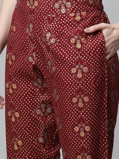 Maroon Rayon Kurta Pant Set With Kota Doria Dupatta | LASVINI - Redefining Indian Fashion with Elegance