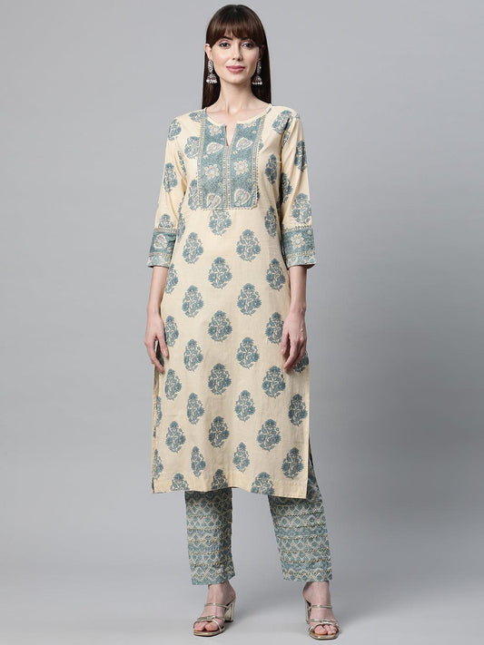 Beige Cotton Straight Kurta Pant Set | LASVINI - Redefining Indian Fashion with Elegance