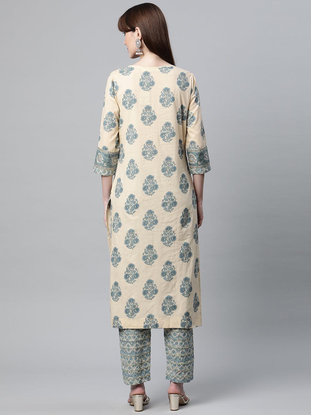 Beige Cotton Straight Kurta Pant Set | LASVINI - Redefining Indian Fashion with Elegance
