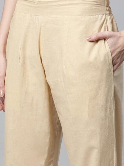 Beige Color Cotton Straight Kurta Pant Set With Dupatta | LASVINI - Redefining Indian Fashion with Elegance