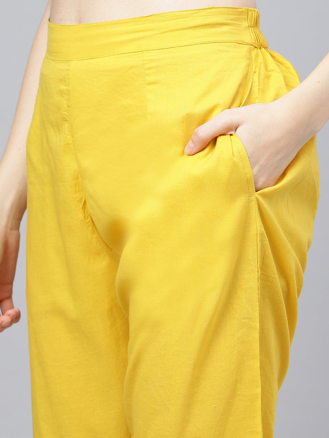 Women Yellow Cotton Kurta Pant Set With Nazneen Dupatta | LASVINI - Redefining Indian Fashion with Elegance