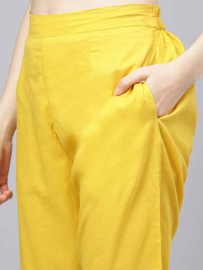 Women Yellow Cotton Kurta Pant Set With Nazneen Dupatta | LASVINI - Redefining Indian Fashion with Elegance