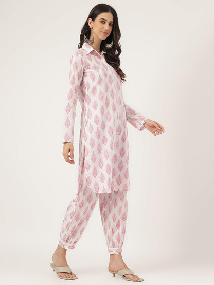 White Cotton Straight Kurta Hem Cuffed Pant Set | LASVINI - Redefining Indian Fashion with Elegance