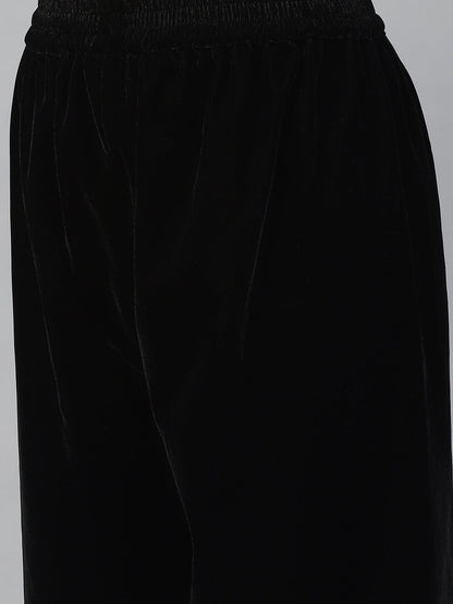 Women Black Burn Out Velvat Kurta Haram Pant With Organza Dupatta | LASVINI - Redefining Indian Fashion with Elegance