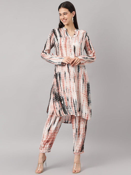Cream Muslin Tie And Dye Kurta With Ham Cuffed Pant Set | LASVINI - Redefining Indian Fashion with Elegance