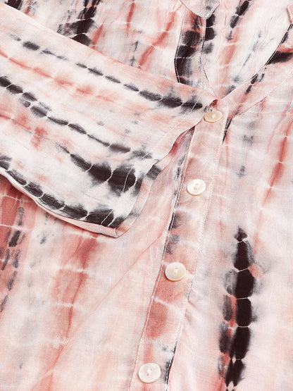 Cream Muslin Tie And Dye Kurta With Ham Cuffed Pant Set | LASVINI - Redefining Indian Fashion with Elegance