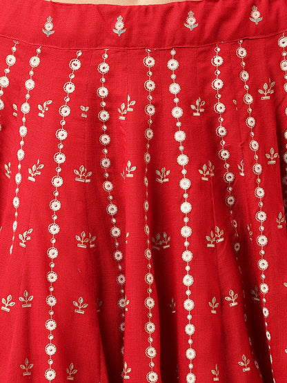 Ethnic Motifs Printed Maroon Lehenga & Blouse With Dupatta | LASVINI - Redefining Indian Fashion with Elegance