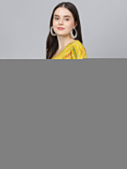 Women Mustard Bandhani Printed Cotton Peplum Top | LASVINI - Redefining Indian Fashion with Elegance