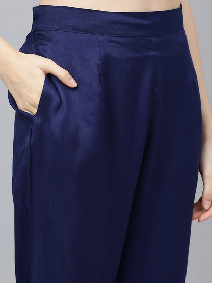 Women Blue Floral Burn Out Valvet Kurta Pant With Organza Dupatta Set | LASVINI - Redefining Indian Fashion with Elegance