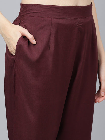 Women Wine Floral Burn Out Valvet Kurta Pant With Organza Dupatta Set | LASVINI - Redefining Indian Fashion with Elegance