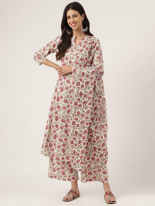 White Floral Printed Anarkali Kurta Palazzo Sets | LASVINI - Redefining Indian Fashion with Elegance