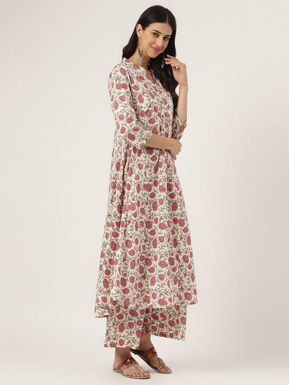 White Floral Printed Anarkali Kurta Palazzo Sets | LASVINI - Redefining Indian Fashion with Elegance