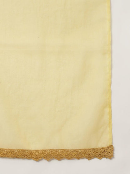 Poly Chanderi Floral Printed Kurta Pant Set With Organza Dupatta | LASVINI - Redefining Indian Fashion with Elegance