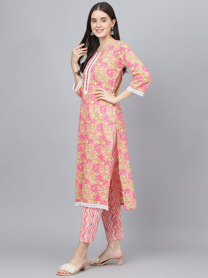 Women Peach Floral Printed Kurta Pant Set With Dupatta | LASVINI - Redefining Indian Fashion with Elegance
