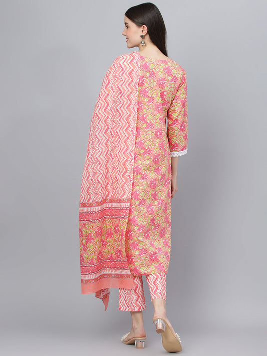 Women Peach Floral Printed Kurta Pant Set With Dupatta | LASVINI - Redefining Indian Fashion with Elegance