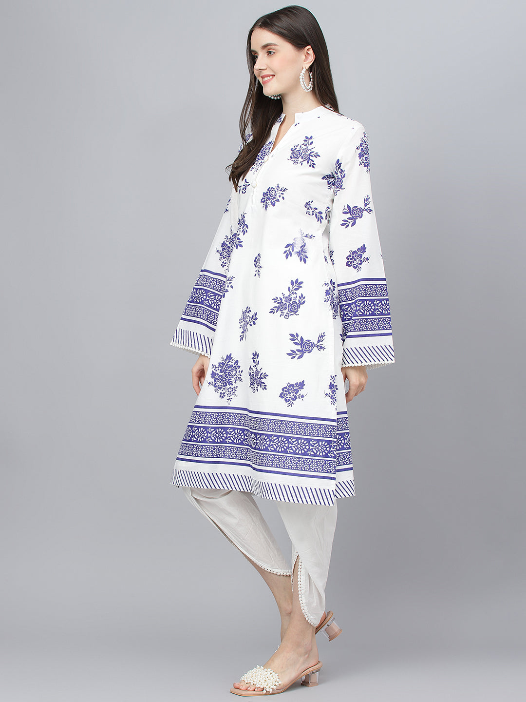 Women White Floral Printed Straight Kurta With Tulip Pant | LASVINI - Redefining Indian Fashion with Elegance