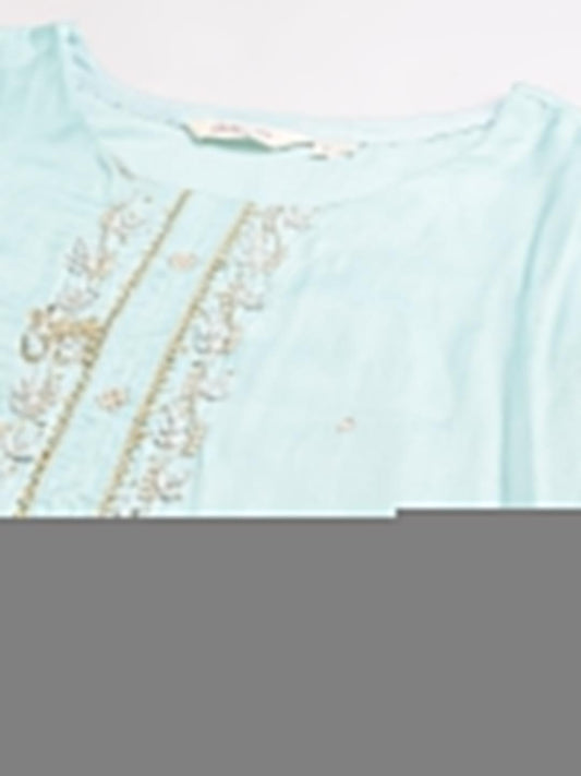 Sea Green Muslin Embroidery Kurta Pant Set With Organza Dupatta | LASVINI - Redefining Indian Fashion with Elegance