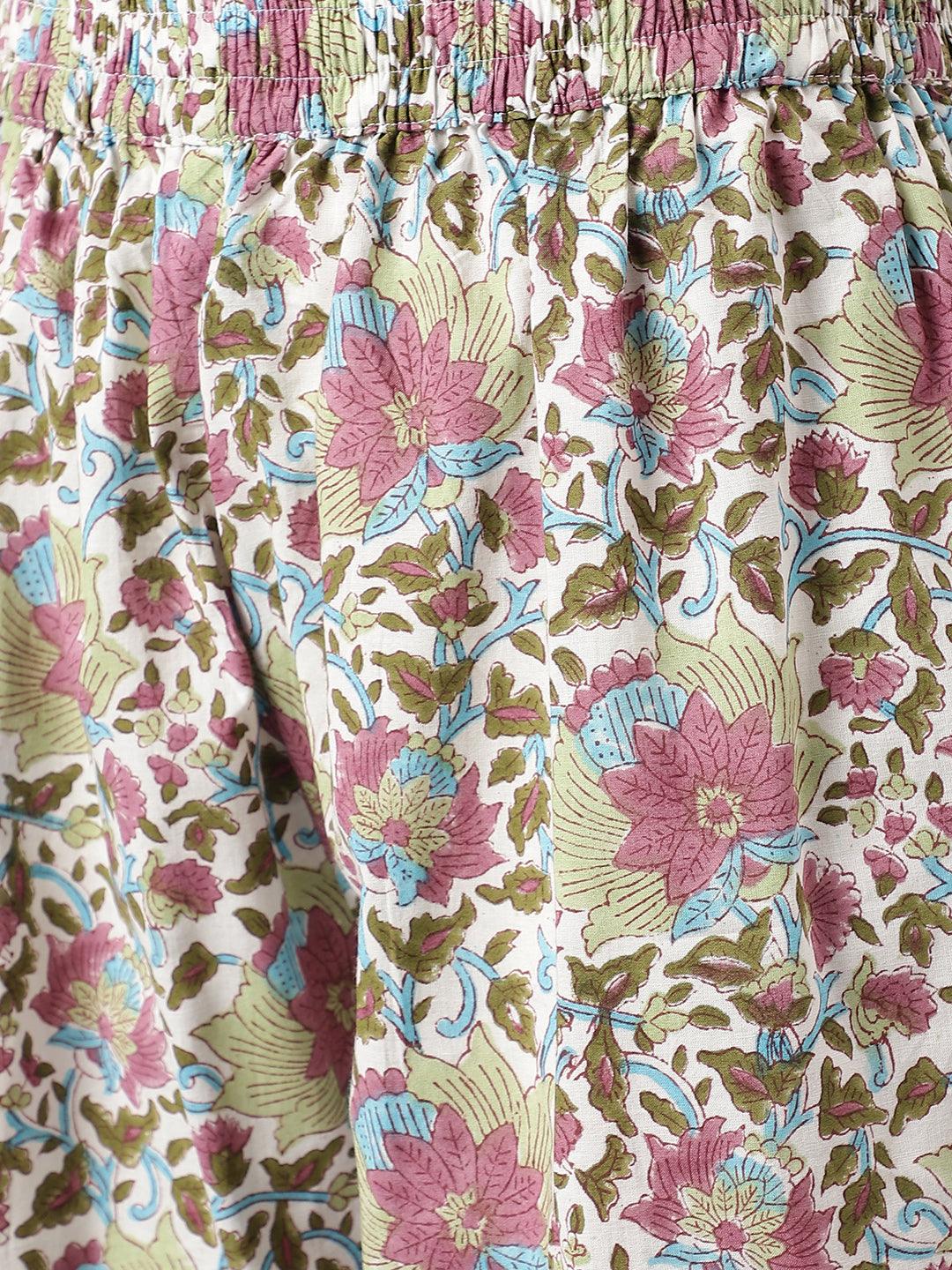 Green And White Cotton Hand Block Printed Kurta Pant Set With Dupatta | LASVINI - Redefining Indian Fashion with Elegance