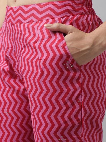 Magenta Floral Cotton Anarkali Kurta Pant Set With Dupatta | LASVINI - Redefining Indian Fashion with Elegance