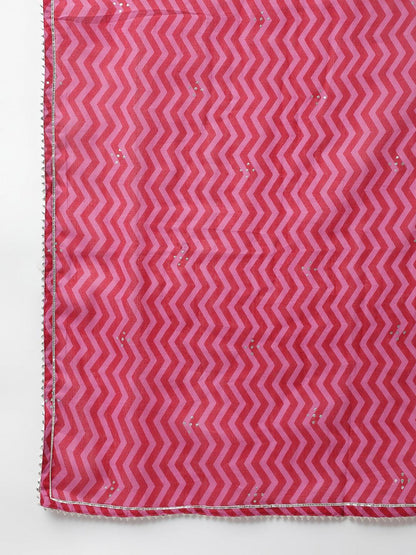 Magenta Floral Cotton Anarkali Kurta Pant Set With Dupatta | LASVINI - Redefining Indian Fashion with Elegance