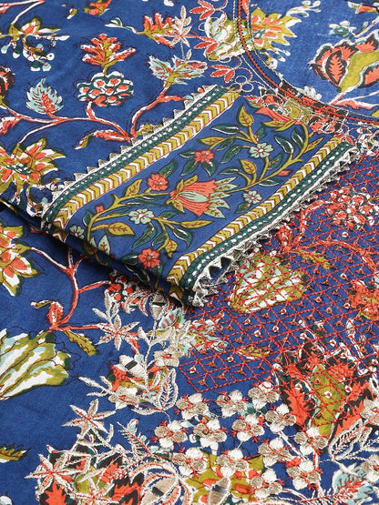 Blue Floral Printed Kurta Pant Set With Dupatta | LASVINI - Redefining Indian Fashion with Elegance