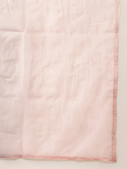 Women Pink Embroidered Chanderi Kurta With Trouser & Organza Dupatta | LASVINI - Redefining Indian Fashion with Elegance
