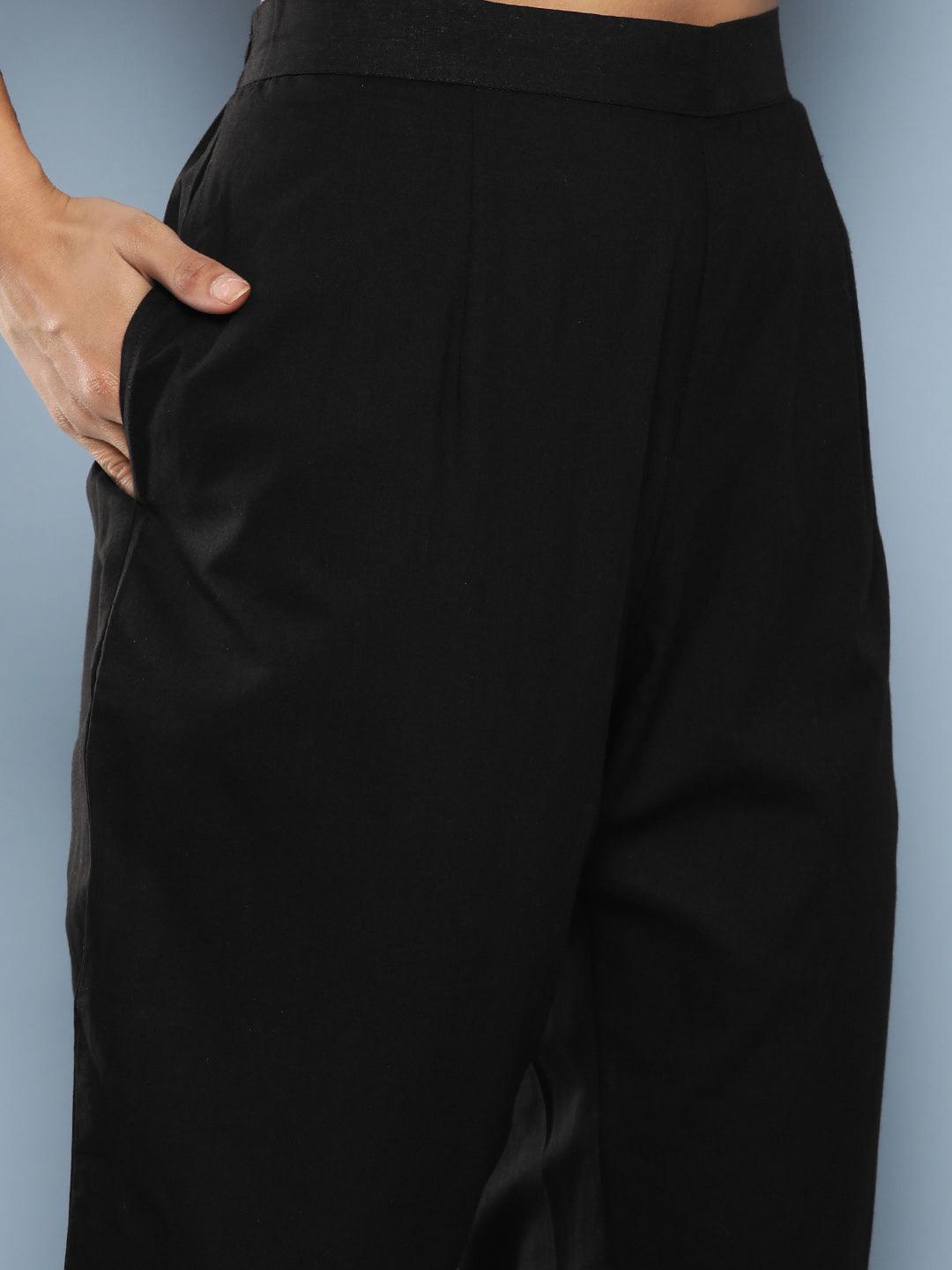 Black Hand Painted Floral Organza Anarkali Kurta Pant Set With Dupatta | LASVINI - Redefining Indian Fashion with Elegance