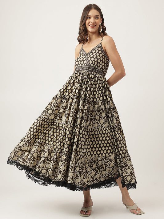 Floral Printed Cotton Empire Ethnic Dress | LASVINI - Redefining Indian Fashion with Elegance