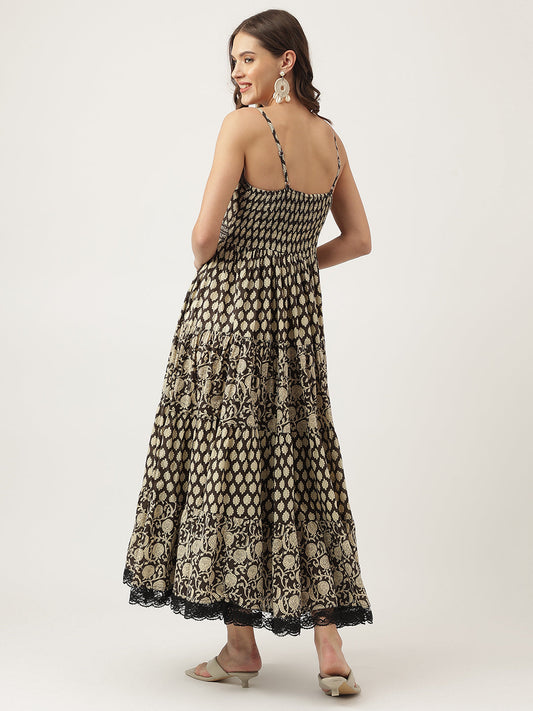 Floral Printed Cotton Empire Ethnic Dress | LASVINI - Redefining Indian Fashion with Elegance