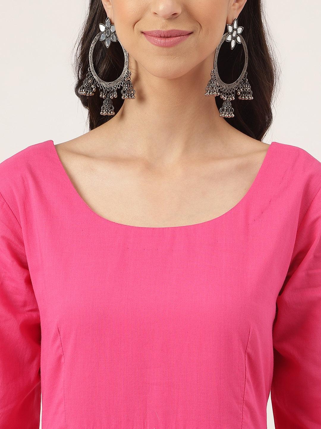 Pink Solid Anarkali Kurta Pant Set With Dupatta | LASVINI - Redefining Indian Fashion with Elegance