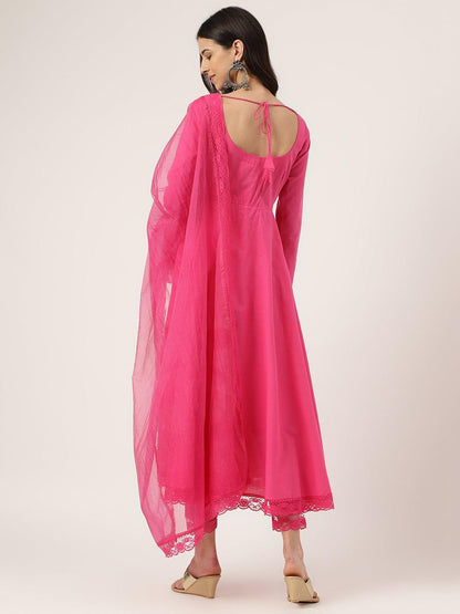 Pink Solid Anarkali Kurta Pant Set With Dupatta | LASVINI - Redefining Indian Fashion with Elegance