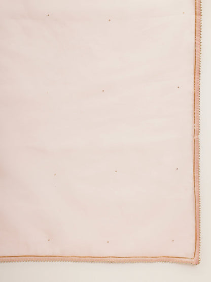 Baby Pink Embroidered Chanderi Kurta, Trouser With Dupatta | LASVINI - Redefining Indian Fashion with Elegance