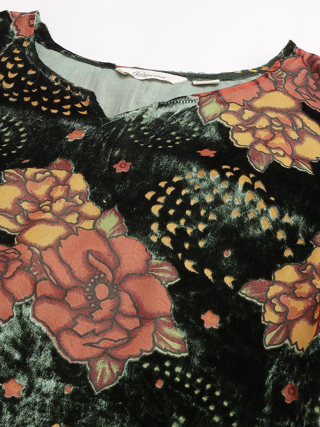 Green Burn Out Velvet Kurta Haram Pant With Organza Dupatta | LASVINI - Redefining Indian Fashion with Elegance